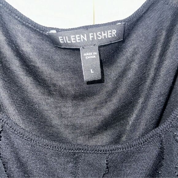 Eileen Fisher L Black Ribbon Detail Fine Knit Soft Relaxed Fit Tank Top - Picture 8 of 11